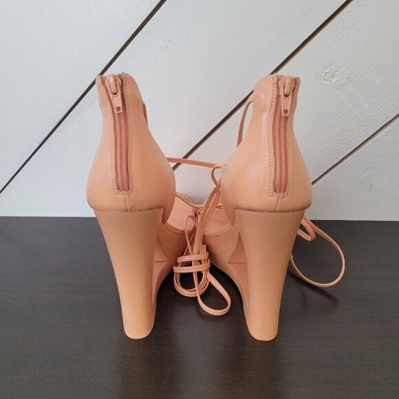NEW AAJ By Aminah Nina Lace-Up Architectural Wedge Peach orange 9 Heel Sandals - Picture 5 of 9
